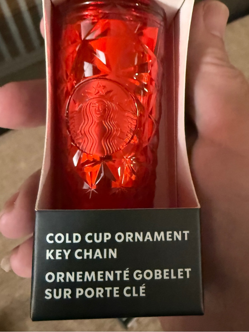 Starbucks Red Faceted Cold Cup Ornament Keychain